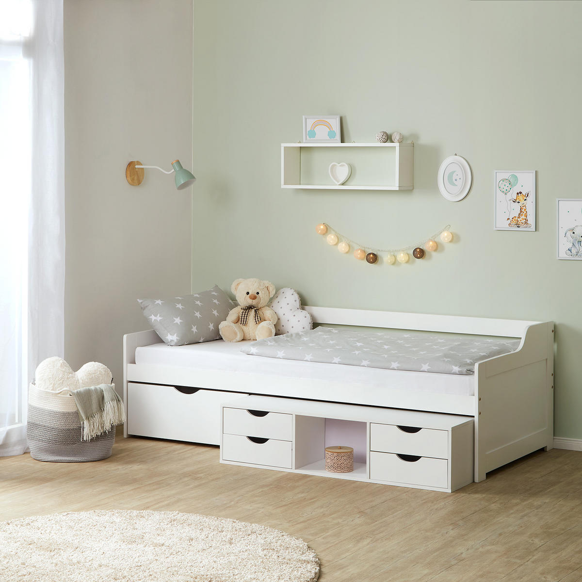 KINDERBETT mit Stauraum 90/200 cm weiß - Weiß, Holz (90/66/200cm) - Homestyle4u