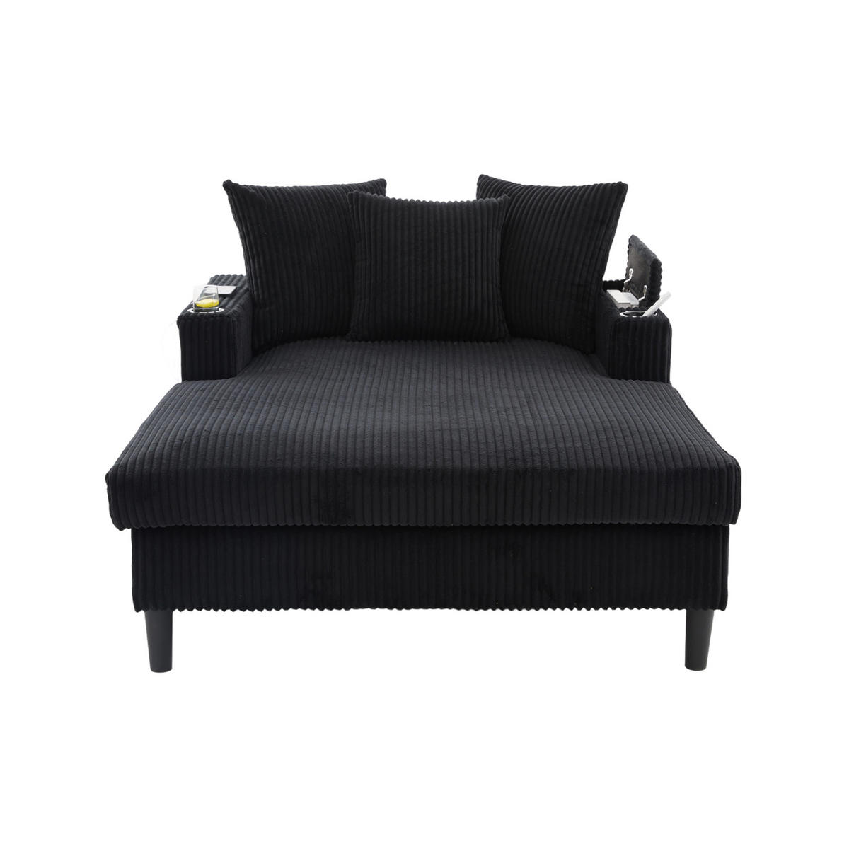 SCHLAFSOFA 129/170/70 cm aus Cord mit LED-Beleuchtung und USB-Anschluss Schwarz - Schwarz, Textil (170/70/129cm) - Modenvie