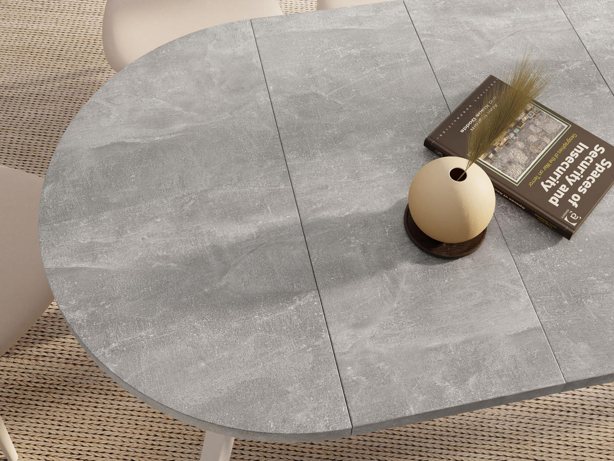 ESSTISCH Strato Black runder ausziehbarer, Beton grau 80-160/80/77 cm - Hellgrau/Weiß, Holz/Holzwerkstoff (80/80/77cm) - WFL GROUP