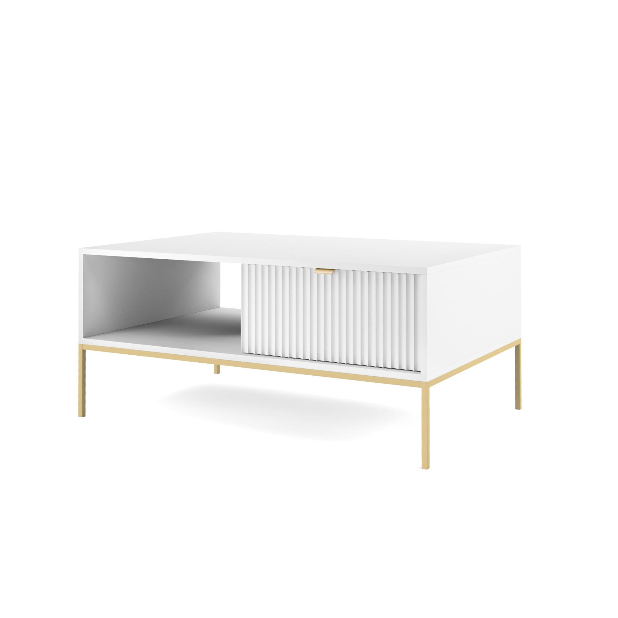 COUCHTISCH Nova Weiß, Golden Beine, mit Schublade - Goldfarben/Weiß, Holzwerkstoff/Metall (68/104/46cm) - Bettso