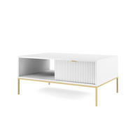COUCHTISCH Nova Weiß, Golden Beine, mit Schublade - Goldfarben/Weiß, Holzwerkstoff/Metall (68/104/46cm) - Bettso