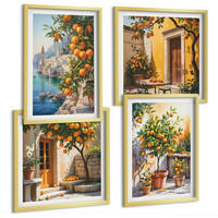 BILDER SET 4er Set - 50x50 cm & 40x60 cm Goldrahmen - Gemalte Zitruslandschaften - Goldfarben, Kunststoff (50/50cm) - TULUP