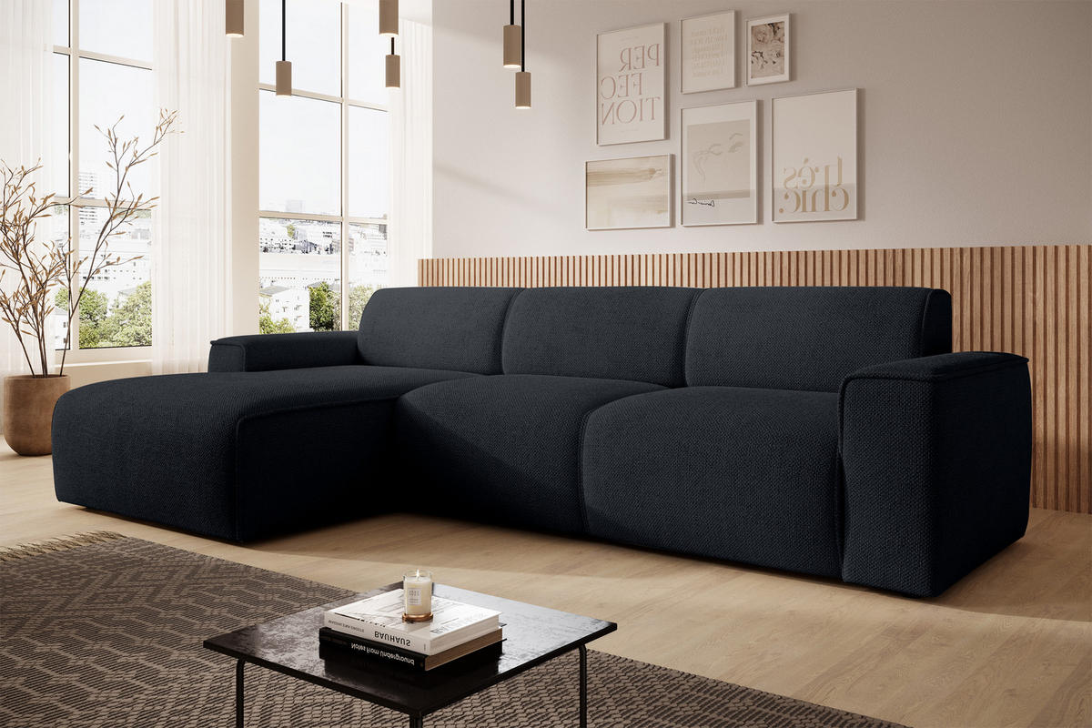 ECKSOFA L Form Didim mini Dunkelgrau 310/165/78 cm – stilvolle kleine Eckcouch L - Schwarz, Kunststoff/Textil (165/310cm) - AX Living