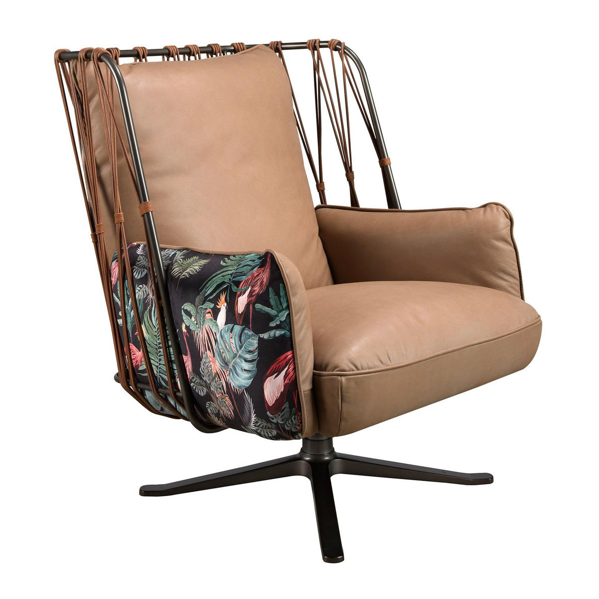 DREHSESSEL Braun Stahl abgedunkelt 90/92/102 cm - Braun, Leder/Metall (90/102/92cm) - ANGEL CERDA