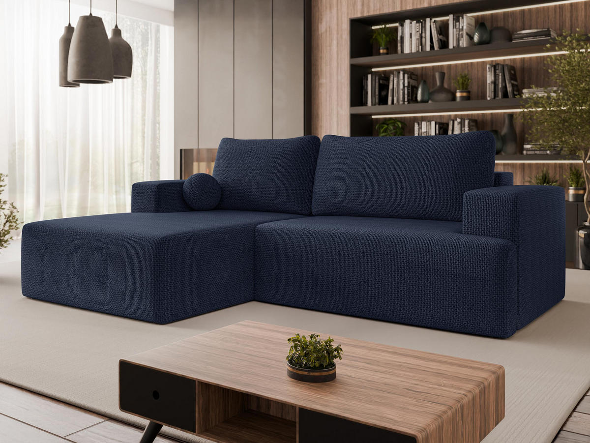 ECKSOFA Mivo, Seite: Links - Schwarz/Dunkelblau, Holz/Kunststoff (266/163cm) - MIRJAN24