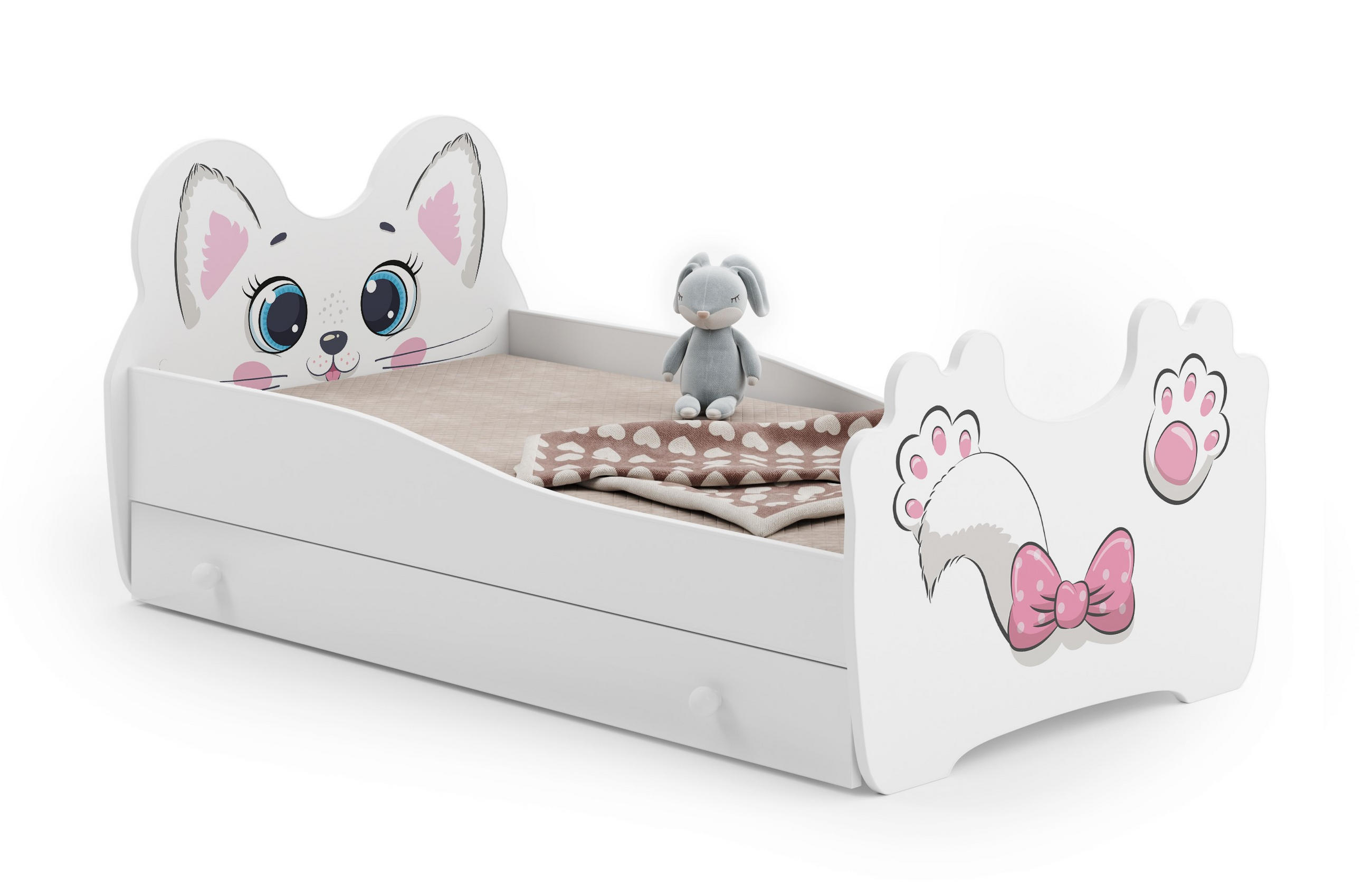 KINDERBETT Pink Cat mit Schublade und Matratze - Weiß, Holzwerkstoff (70/140cm) - Kids Collective