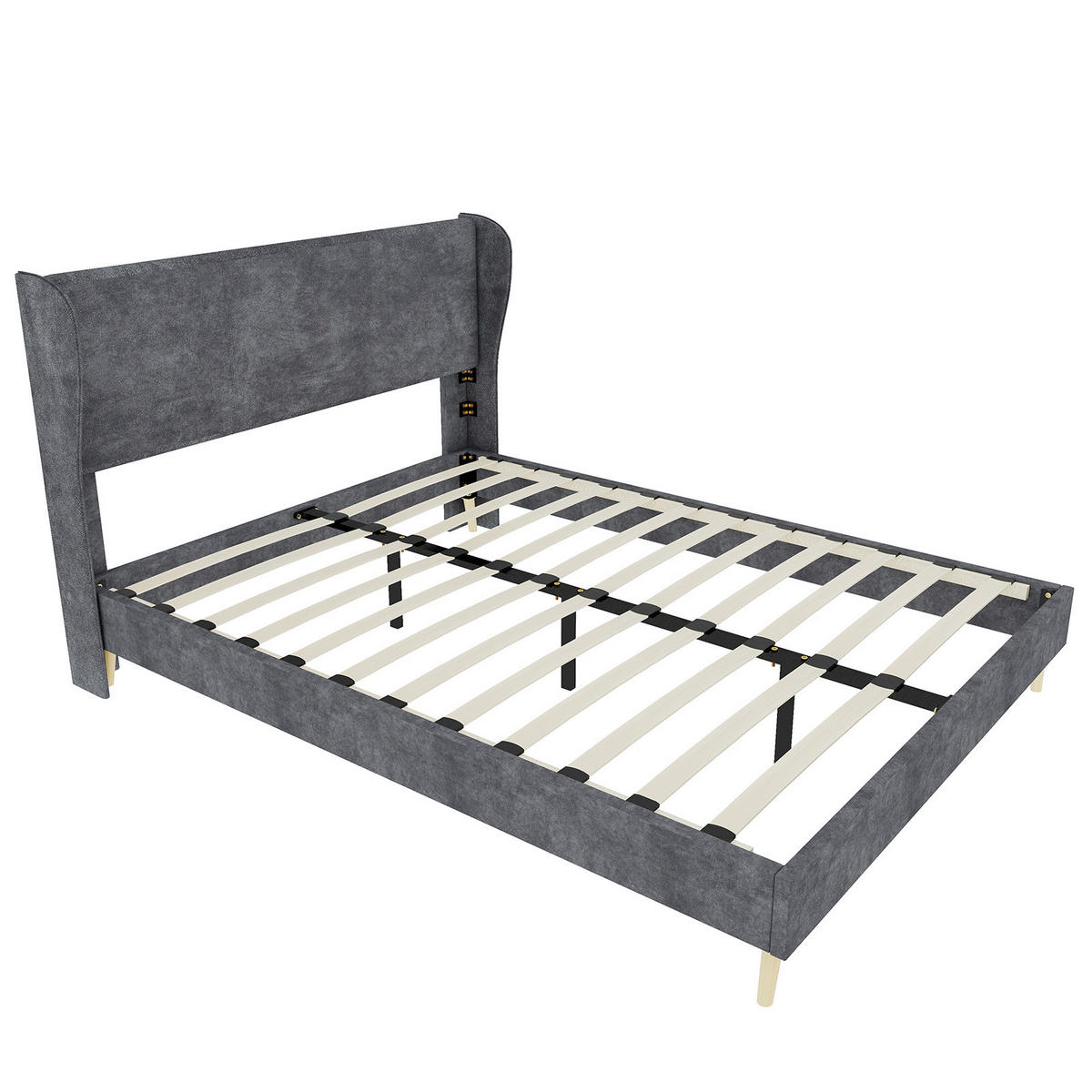 BETT mit Matratze 160x200 cm Stoff Grau - Grau, Metall (160/200cm) - Meubliv