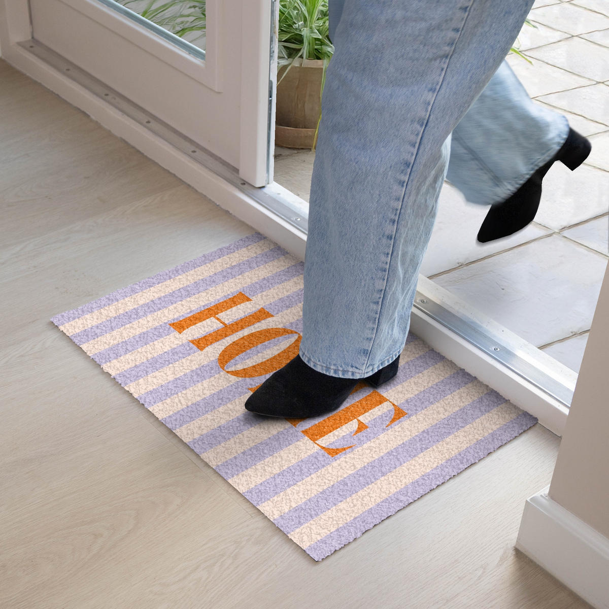 FUSSMATTE Lila – Orange – Streifen – Startseite 60x40 cm - Flieder, Kunststoff (60/0.4cm) - MuchoWow