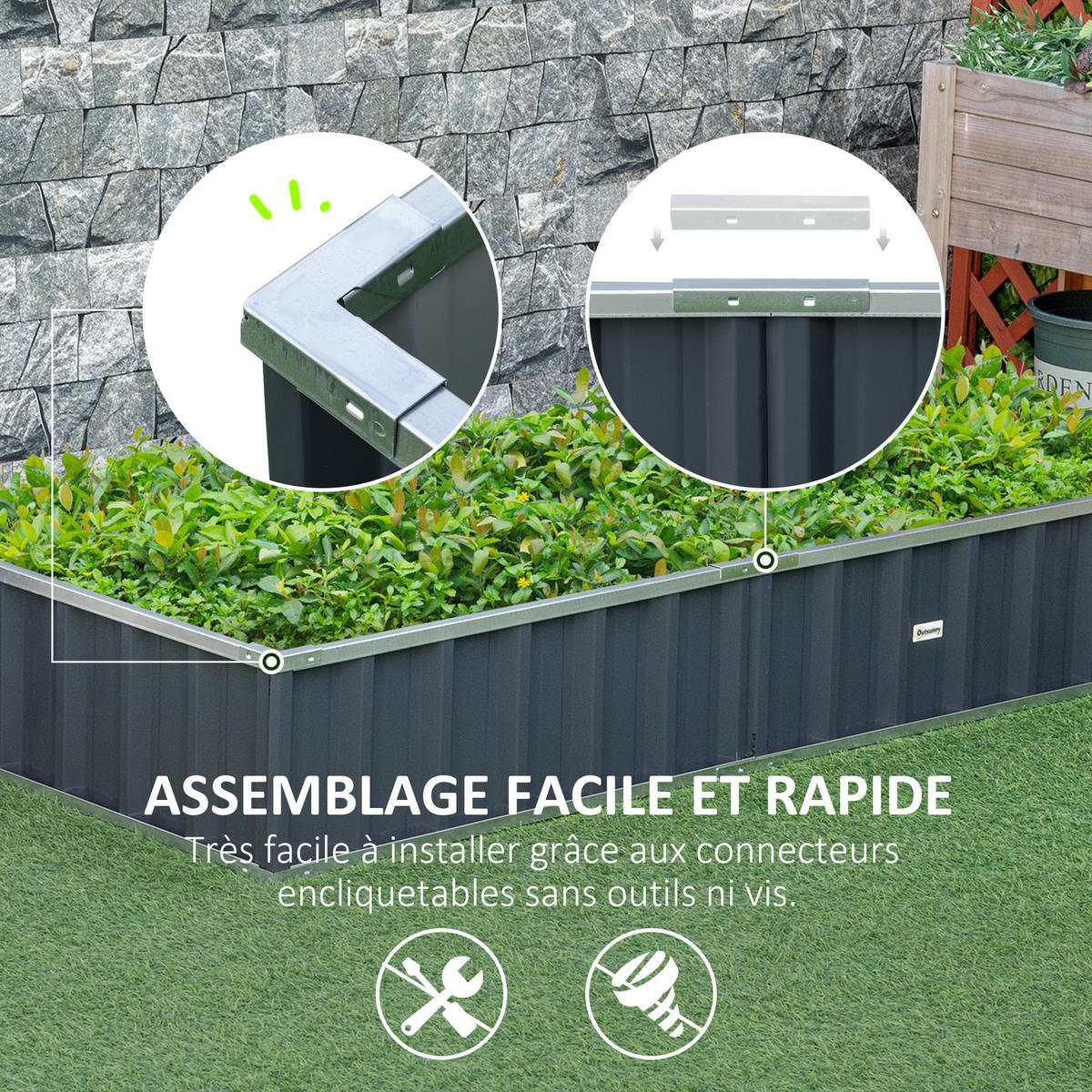 HOCHBEET DE-12109 modular 174/90/30 cm, Montage ohne Werkzeug Anthrazit - Grau, Metall (174/30/90cm) - ComfortXL