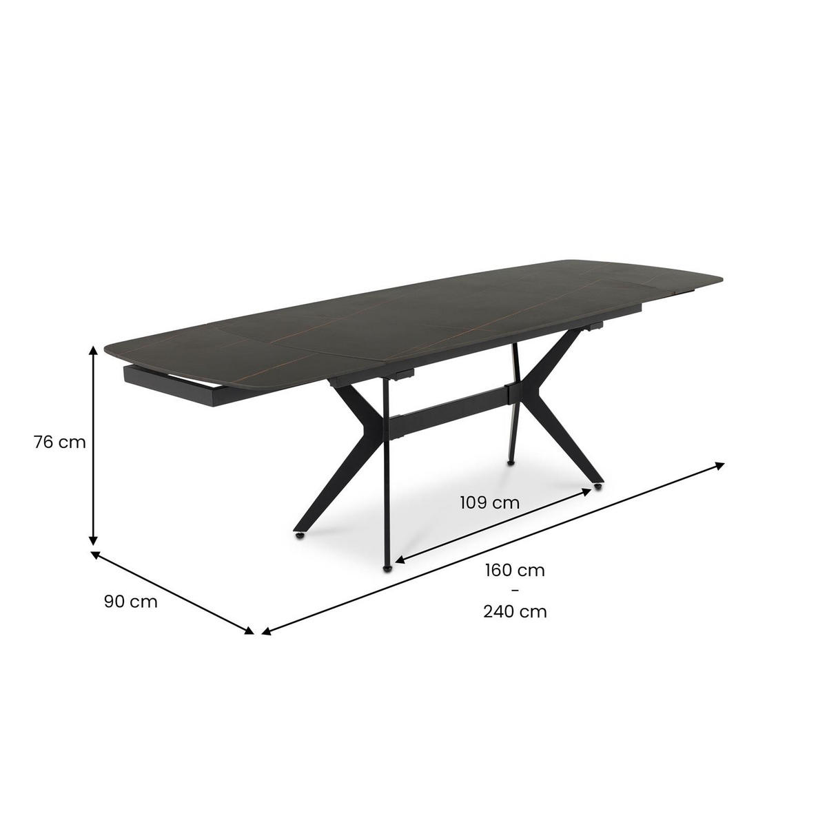 ESSTISCH LEANA schwarz - Schwarz, Metall (90/160/76cm) - IDIMEX