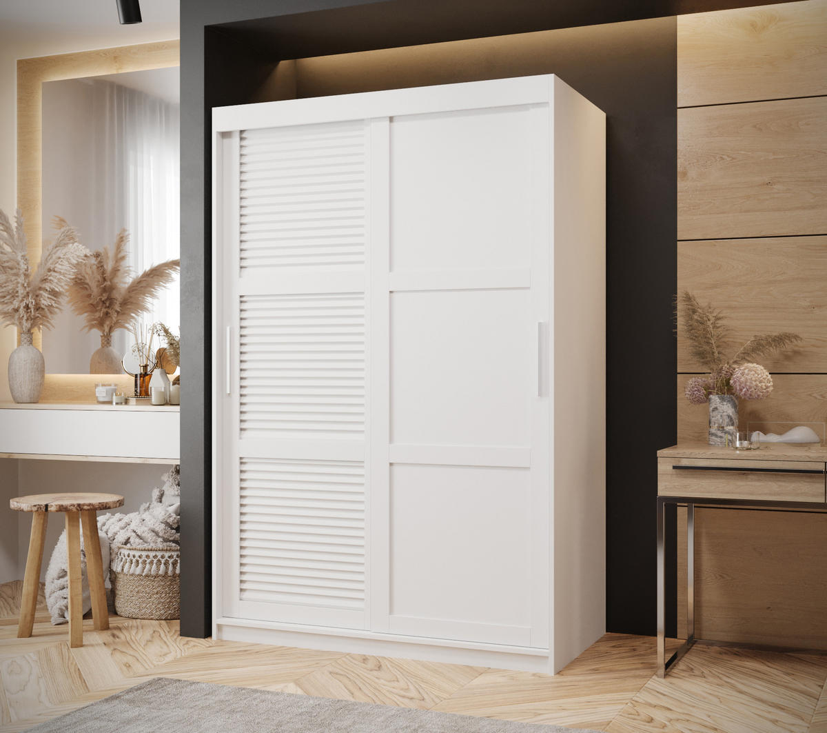 SCHWEBETÜRENSCHRANK 200/120/62 2-türig - Silberfarben/Weiß, Holz/Kunststoff (120/200/62cm) - MÖBEL KRYSPOL