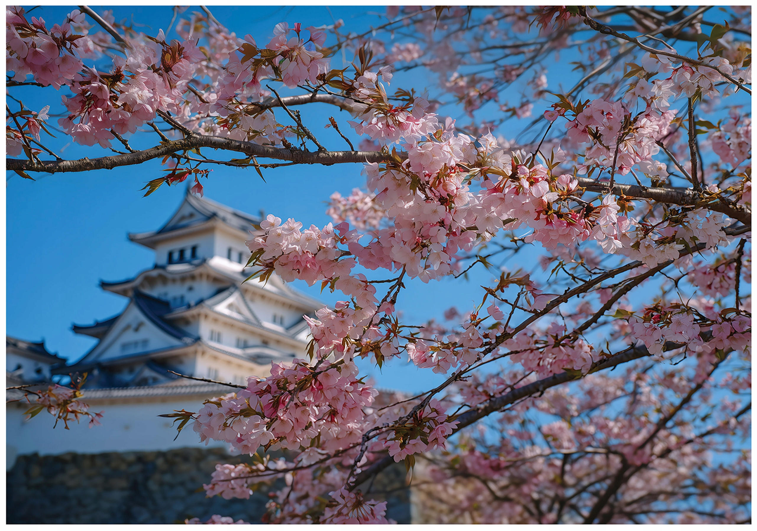 FOTOTAPETE Kirschblüte Japan Blau 350x250 cm - Multicolor, Papier (350/250cm) - Wallarena