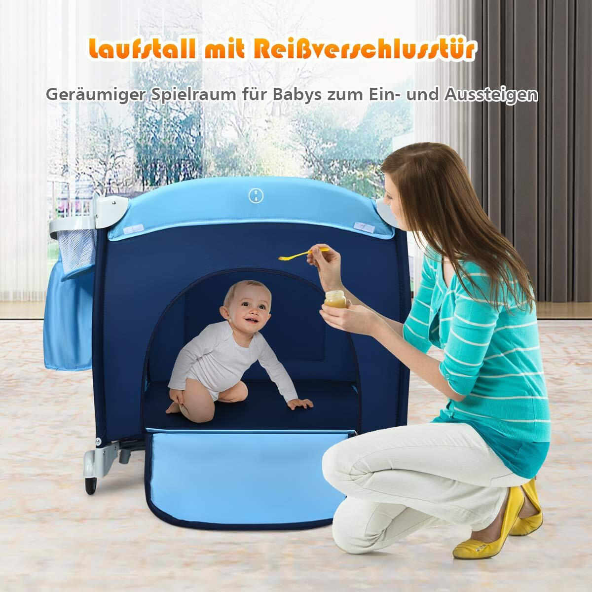 REISEBETT faltbar blau - Blau, Textil - COSTWAY