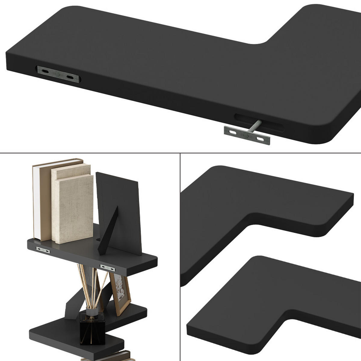 ECKREGAL Curva Schwarz 40.5 x 2.5 cm 3er Set - Schwarz, Holzwerkstoff (40.5/2.5/28.5cm) - Vicco