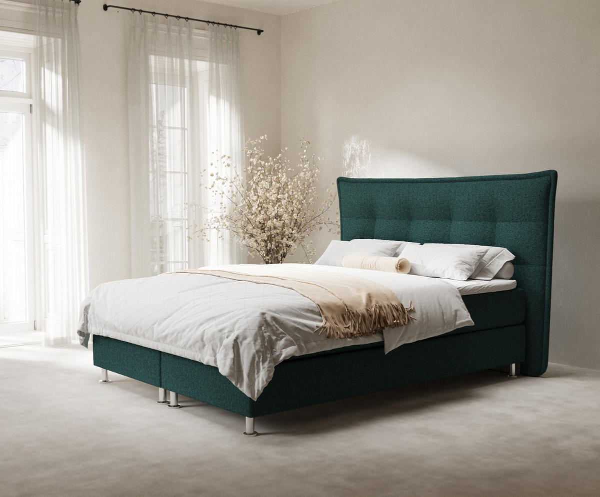 BOXSPRINGBETT Minori Grün 160/200 cm mit Latex-Topper - Silberfarben/Grün, Holz/Holzwerkstoff (160/200cm) - Maison de Reve