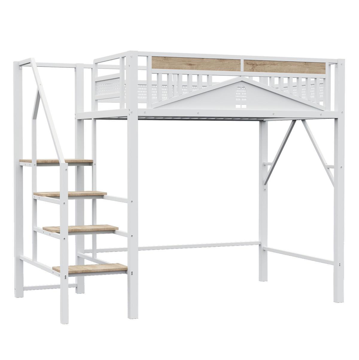 HOCHBETT 140/200 cm aus Metall in Weiß mit Stauraum und Fensterdesign - Weiß, Metall (140/200cm) - Flora Grace