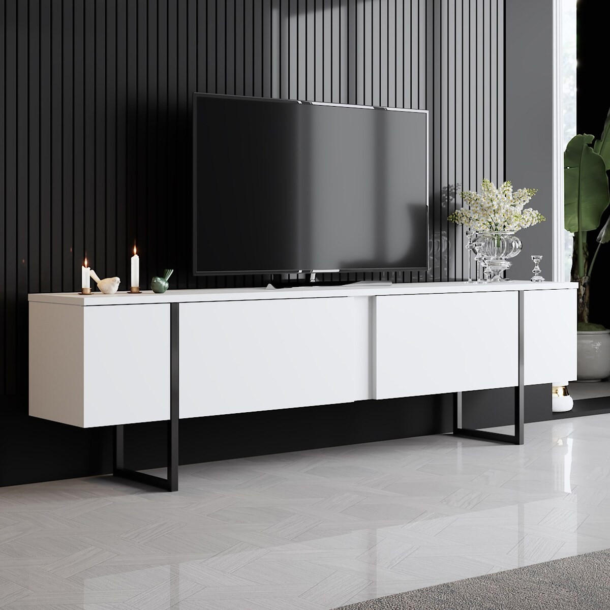 TV-MÖBEL mit 2 Klapptüren Luxe 180/30/50 cm - Weiß, Holzwerkstoff (180/50/30cm) - Calicosy