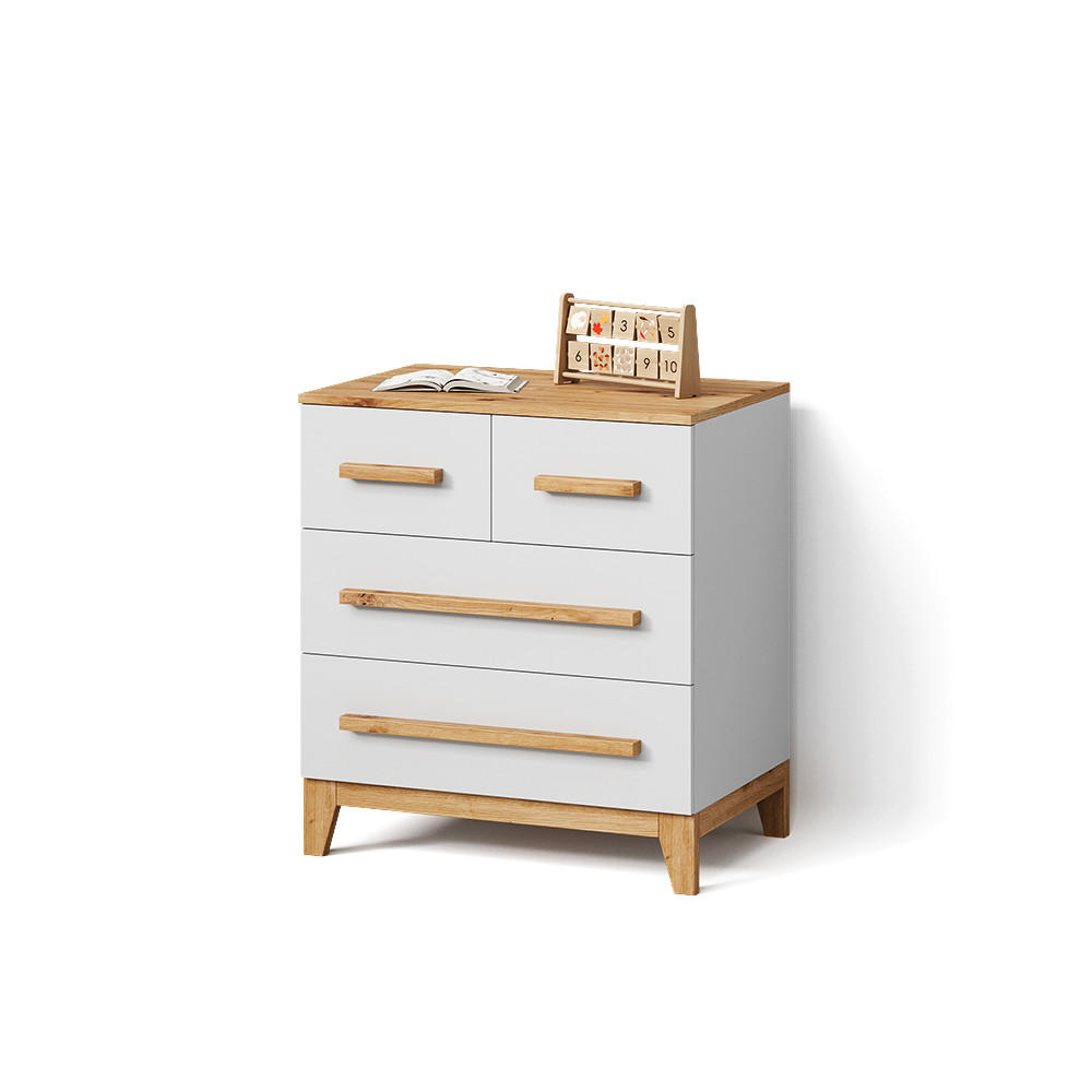 KOMMODE Mailo Weiß/Artisan 80 x 88 cm mit 4 Schubladen - Weiß/Eiche Artisan, Holzwerkstoff (80/88/53.4cm) - Livinity®