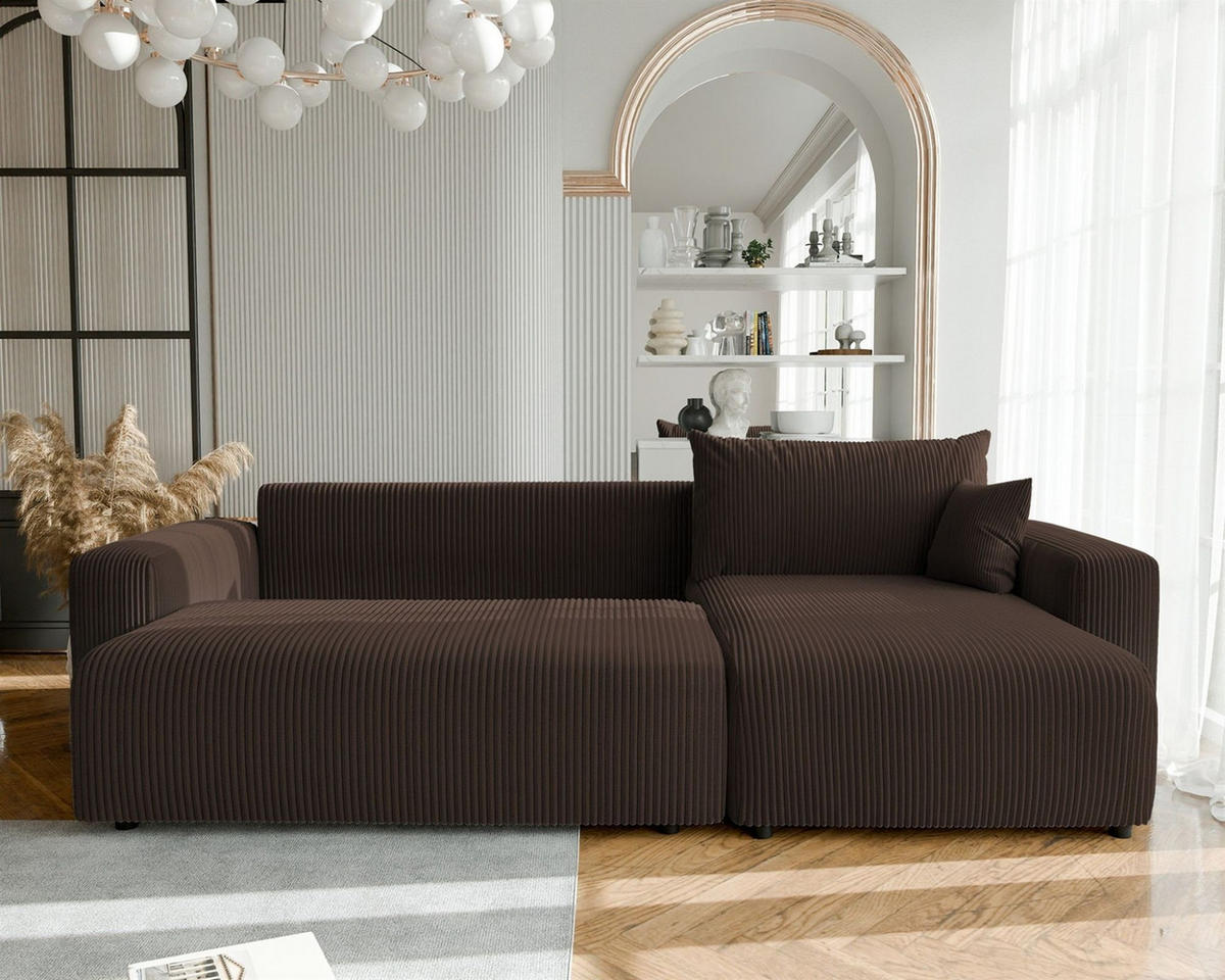 ECKSOFA Luna Max Mit Schlaffunktion - Dunkelbraun, Holzwerkstoff/Textil (145/278cm) - Fun Möbel