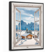 LEINWAND Bilder mit Rahmen - Winterlandschaft - Hütte - Berge - Ausblicke - Aussicht - Natur - 30x40 - Weiß Hochglanz, Textil (30/40cm) - MuchoWow