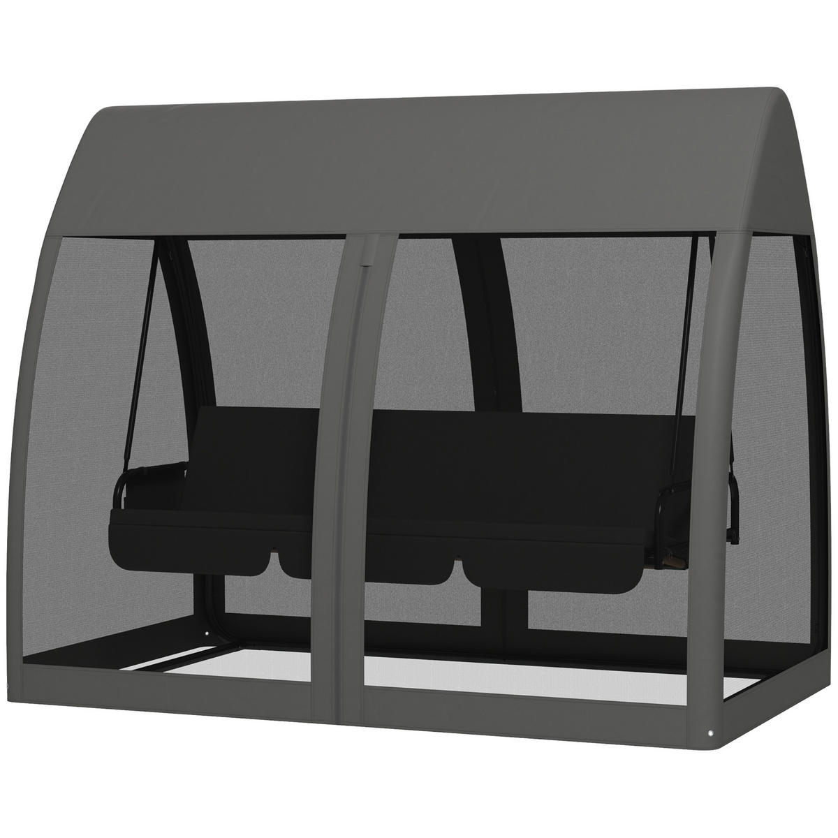 3-SITZER-TERRASSEN-SCHAUKEL DE-06954 mit Bettfunktion und Mückennetz, Stahlrahmen Grau - Grau, Metall (140/197/240cm) - ComfortXL