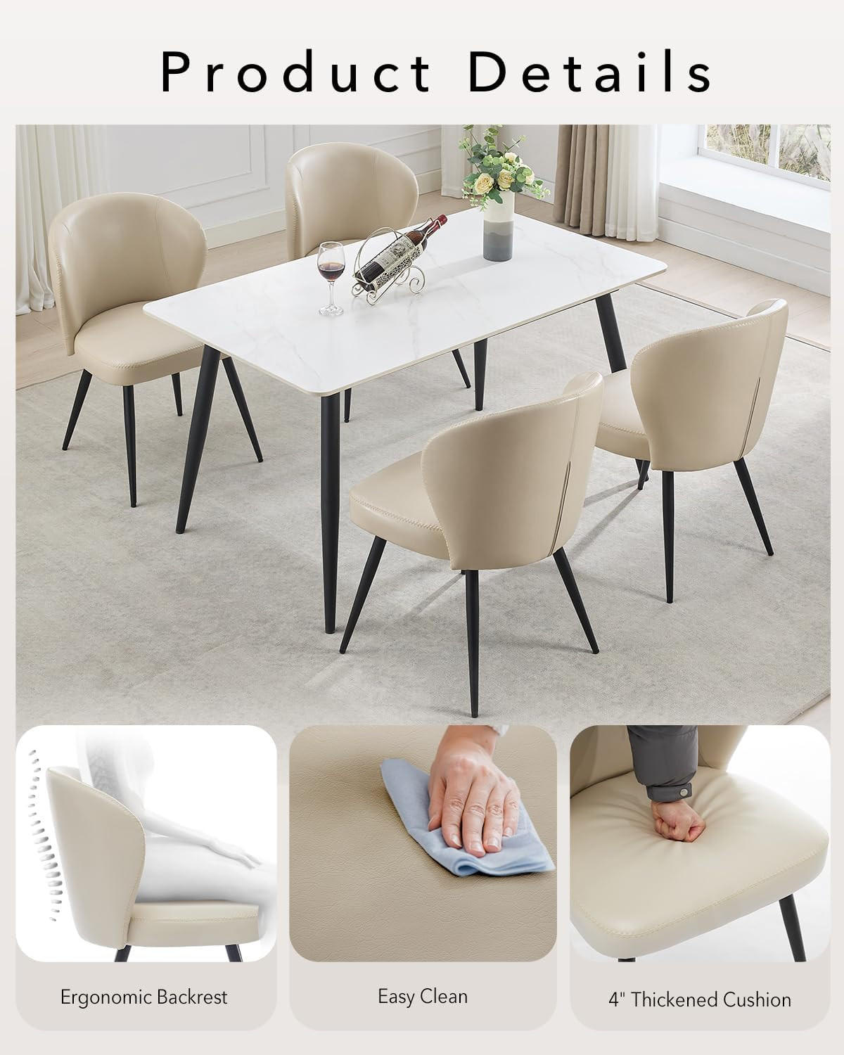 ESSZIMMERSTUHL 2er-Set Leder gepolstert mit ergonomischer geschwungener Lehne - Beige, Metall (66.1/50.1/53.1cm) - Garvee