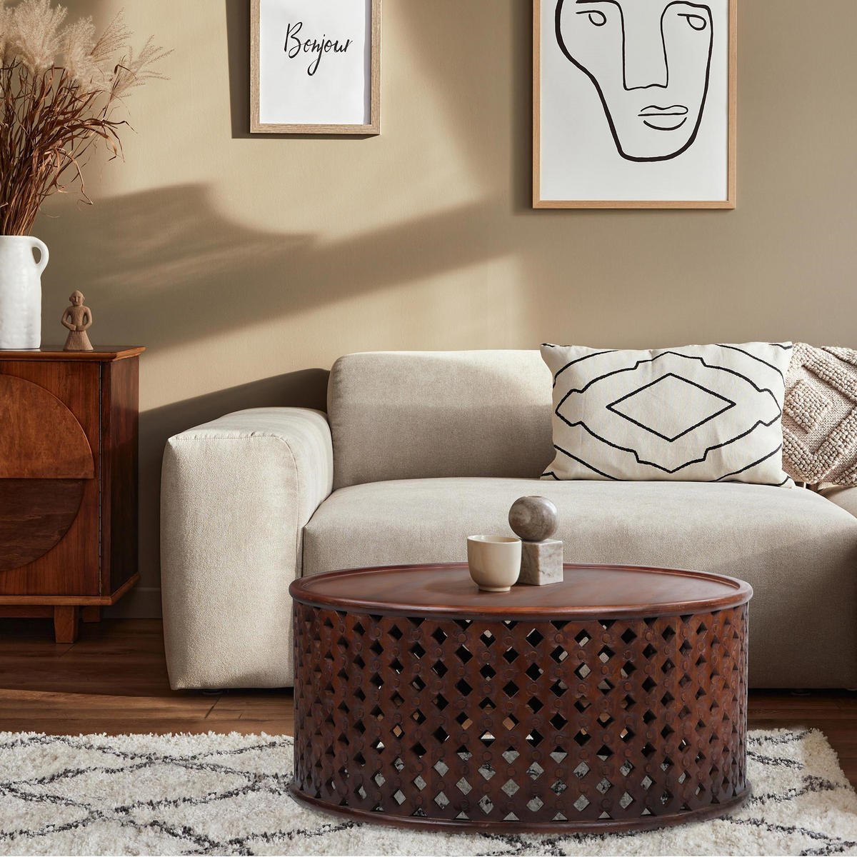 COUCHTISCH Ø100x45 cm rund Natur handgefertigt aus Mangoholz - Naturfarben, Holz (100/45/100cm) - WOMO-DESIGN