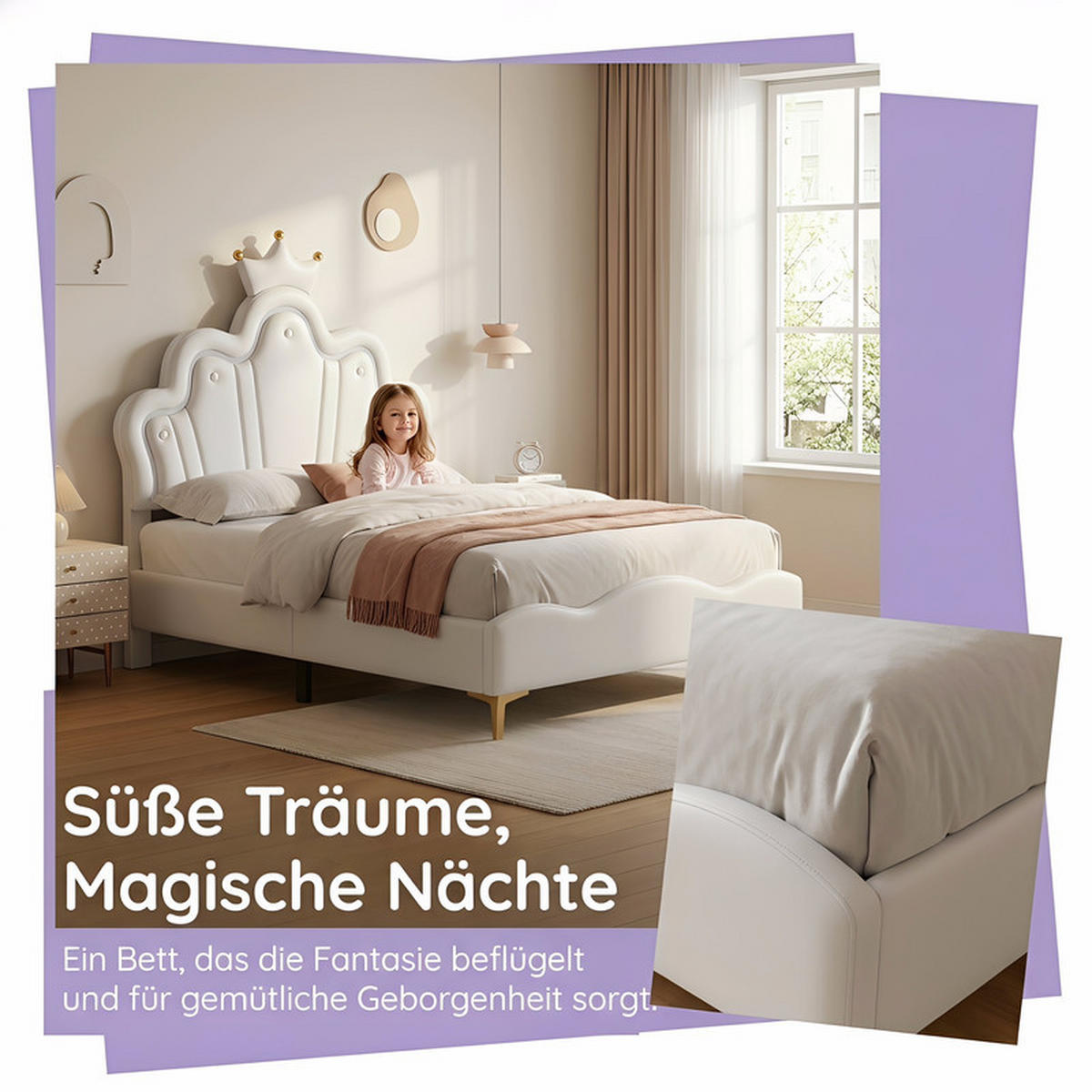 KINDERBETT 90/200 cm weiß mit LED - Weiß, Holz