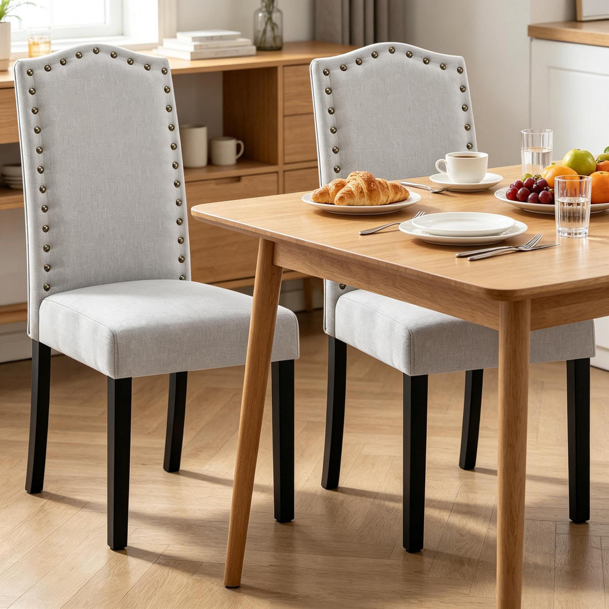 STUHL-SET DE-36190 2 Stück mit Leinenbezug und Holzbeinen Grau - Hellgrau, Holz (43/102/48.5cm) - ComfortXL