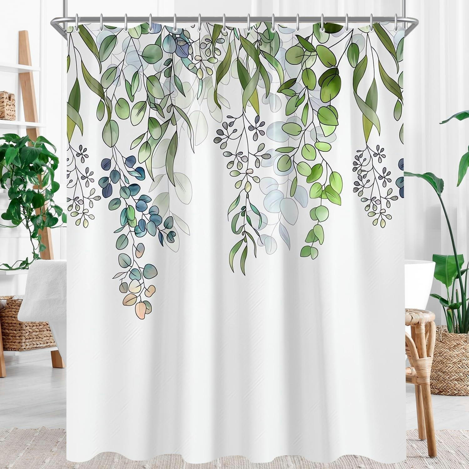 DUSCHVORHANG Grün Blätter 80 x 180 cm - Grün, Textil (80/180cm)