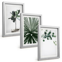 BILDER SET 3er Set - 20x30 cm Silberner Rahmen - Minimalismus mit grünen Pflanzen - Silberfarben, Kunststoff (20/30cm) - TULUP