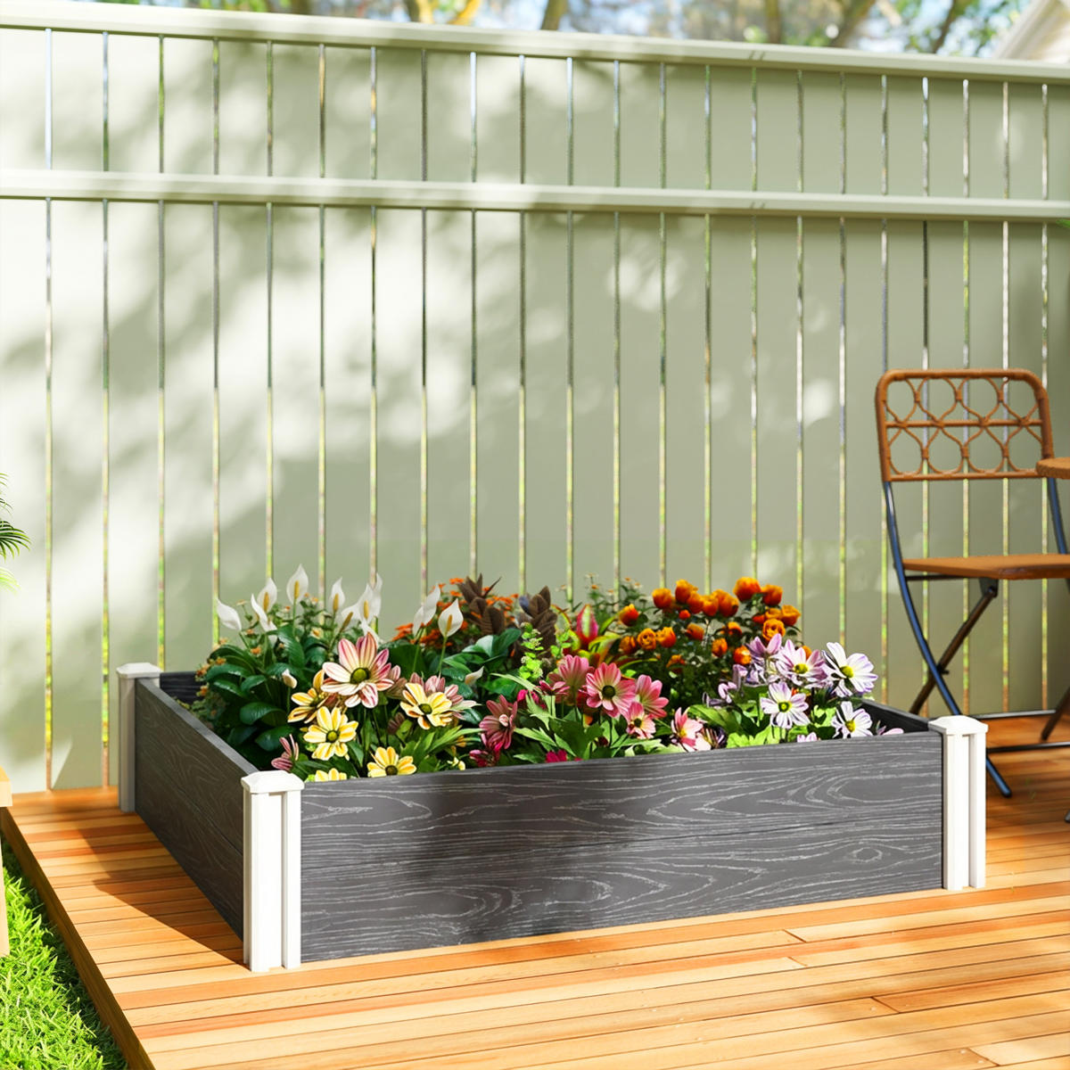 HOCHBEET, Vinyl mit Stecksystem, offener Boden, 102x102x33cm, Dunkelgrau - Multicolor, Holzwerkstoff (102/33/102cm) - FORIOUS