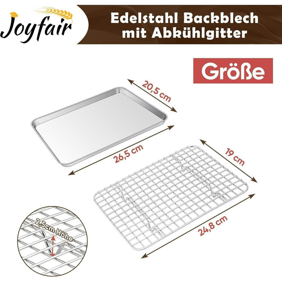 BACKBLECH mit Abkühlgitter Set 26,5 x 20,5 cm Edelstahl - Silberfarben, Metall (20.5/2.5/26.5cm)
