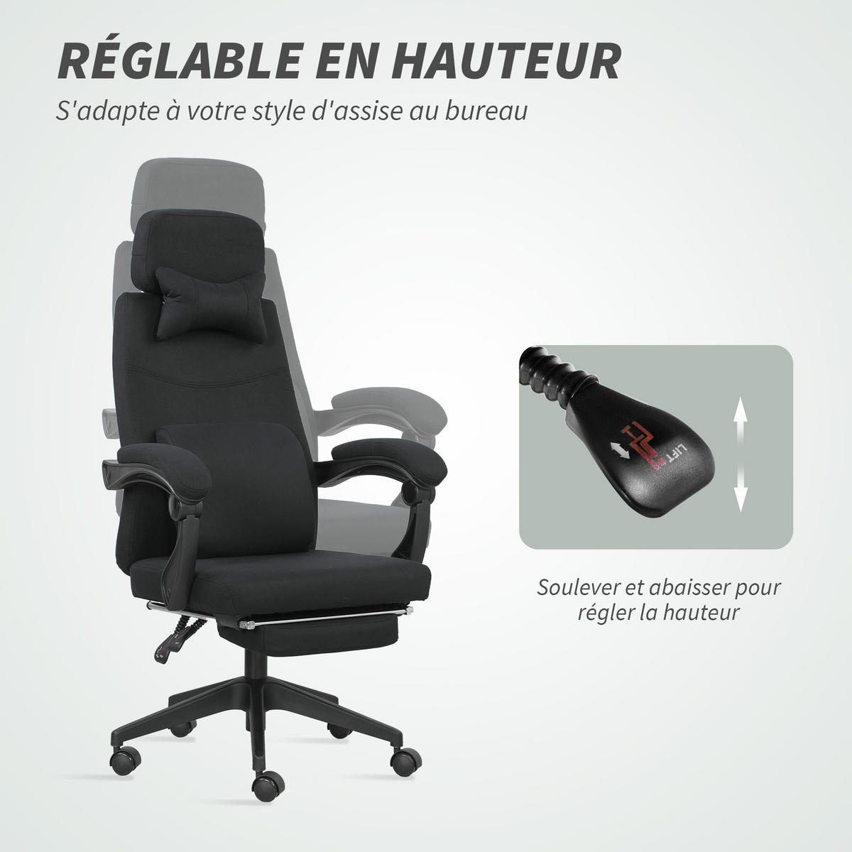 DREHSTUHL DE-11761 62/68/127 cm Schwarz - Schwarz, Textil (62/127/68cm) - ComfortXL