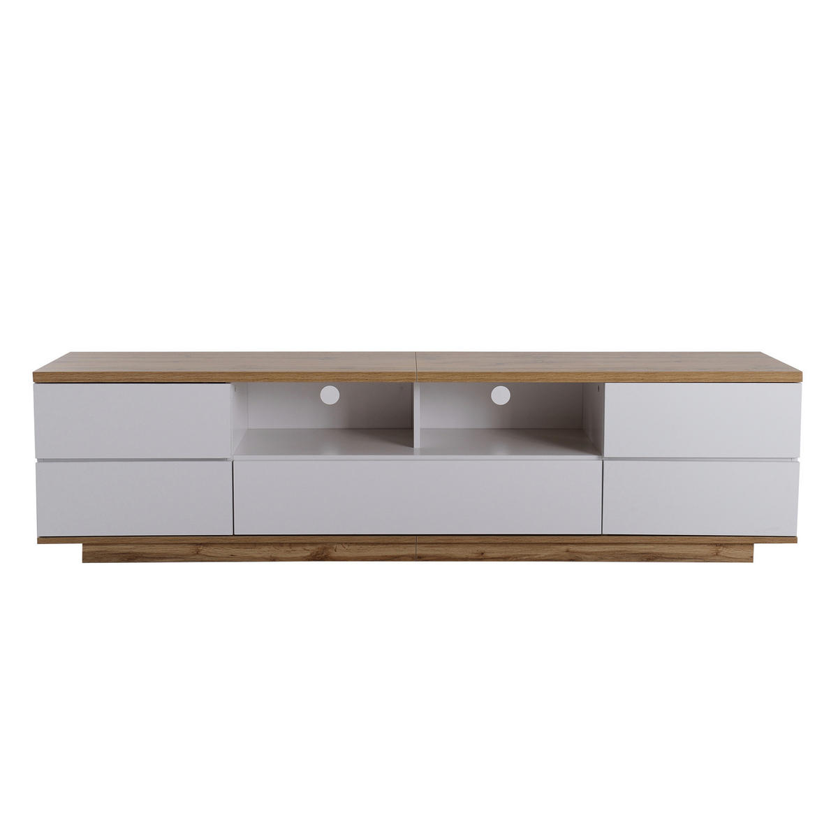 TV-LOWBOARD aus MDF 180x38x46 cm Weiß und Holzfarbe mit 5 Türen und offenen Fächern - Weiß, Holzwerkstoff (180/46/38cm) - IVMEU