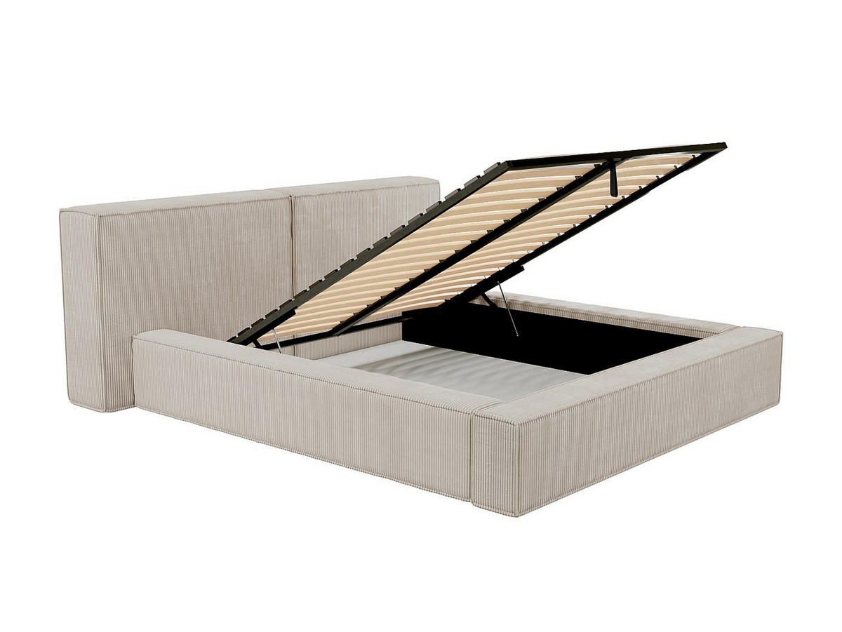 BETT mit Bettkasten - 2 Personen - Samt, Stoff - Hellgrau - Hellgrau, Textil (160/200cm) - Vente-Unique
