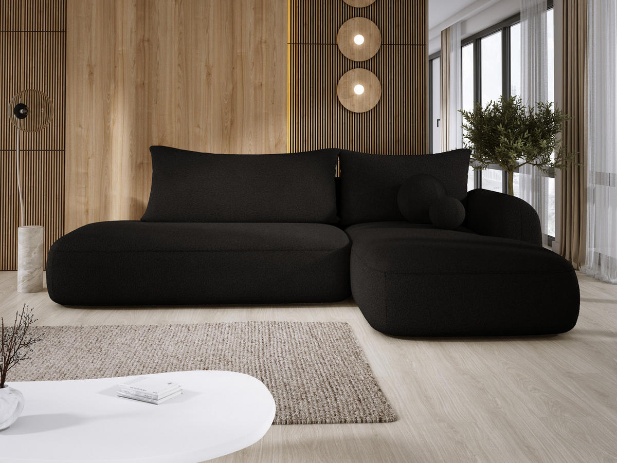 ECKSOFA BABU mit Schlaffunktion, Moderne Polsterecke für Wohnzimmer, funktionales Schlafsofa im Stoff NOW OR NEVER, 300x105x60cm rechte, Schwarz​ - Schwarz, Holz/Textil (300/190cm) - DomoHome