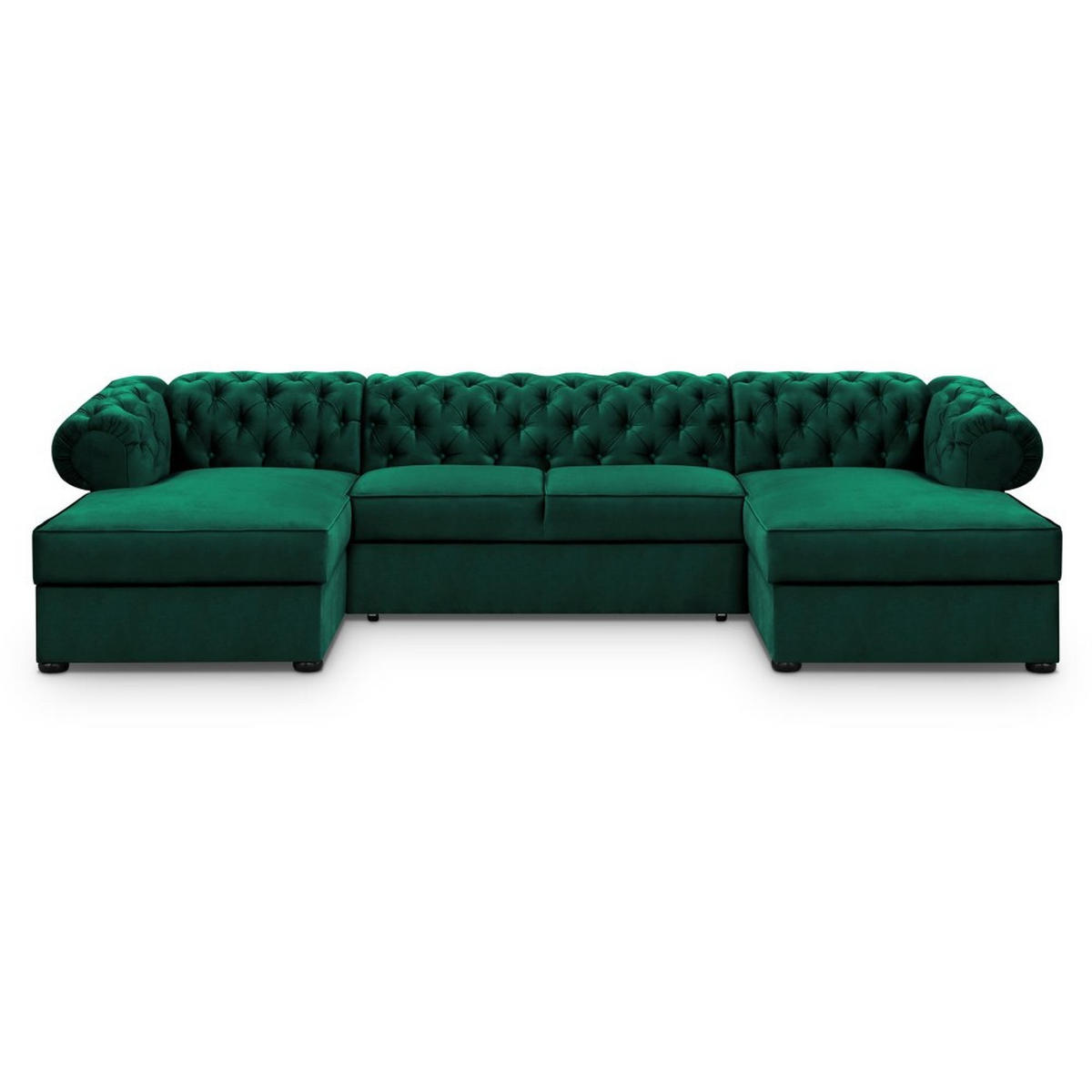 WOHNLANDSCHAFT Chester im Chesterfield-Stil, Dunkelgrün - Dunkelgrün/Schwarz, Textil (348/81/174cm) - Beautysofa