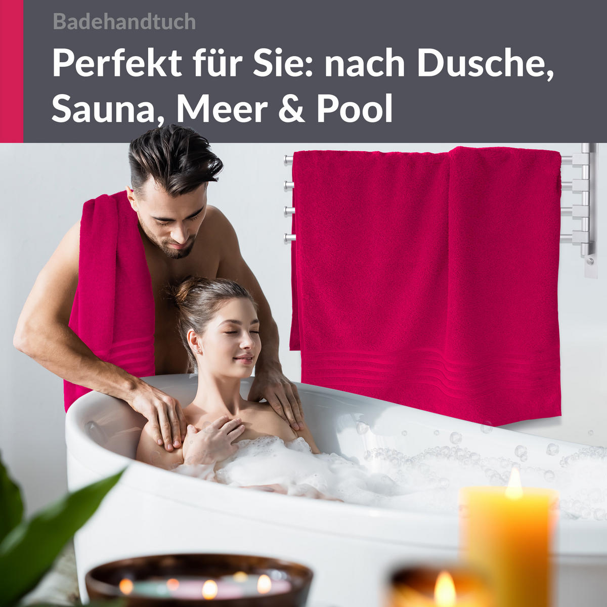 BADETUCH London Rhabarber Rot 2er Set 100x150 - Pink, Textil (100/150cm) - Lashuma