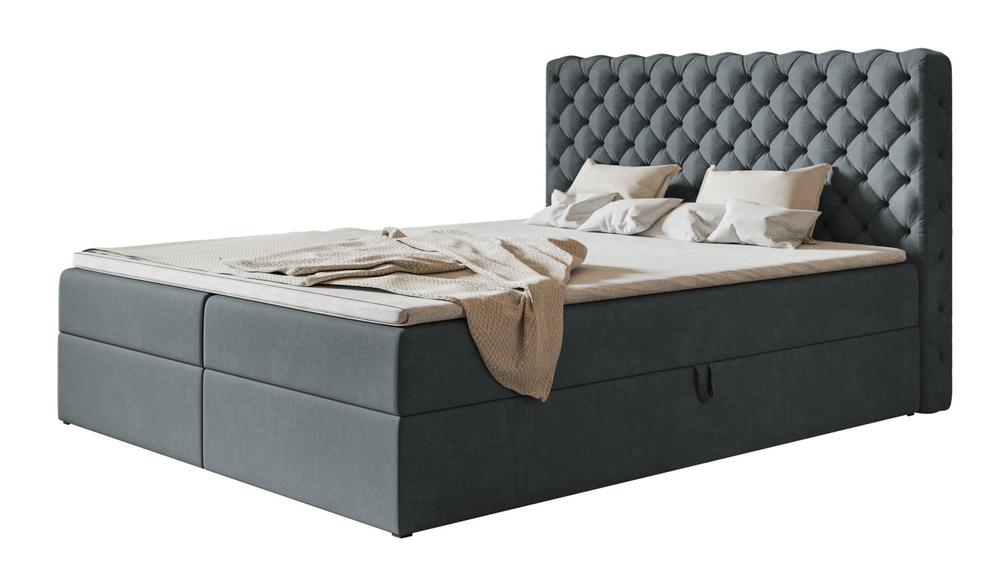 BOXBETT MIAMI mit 2 Bettkästen, 180x200, Farbe: Dunkelgrau, Velourstoff, Doppelbett mit Bonell-Matratze - Dunkelgrau, Holz/Kunststoff (180/200cm) - Alpi-Möbel