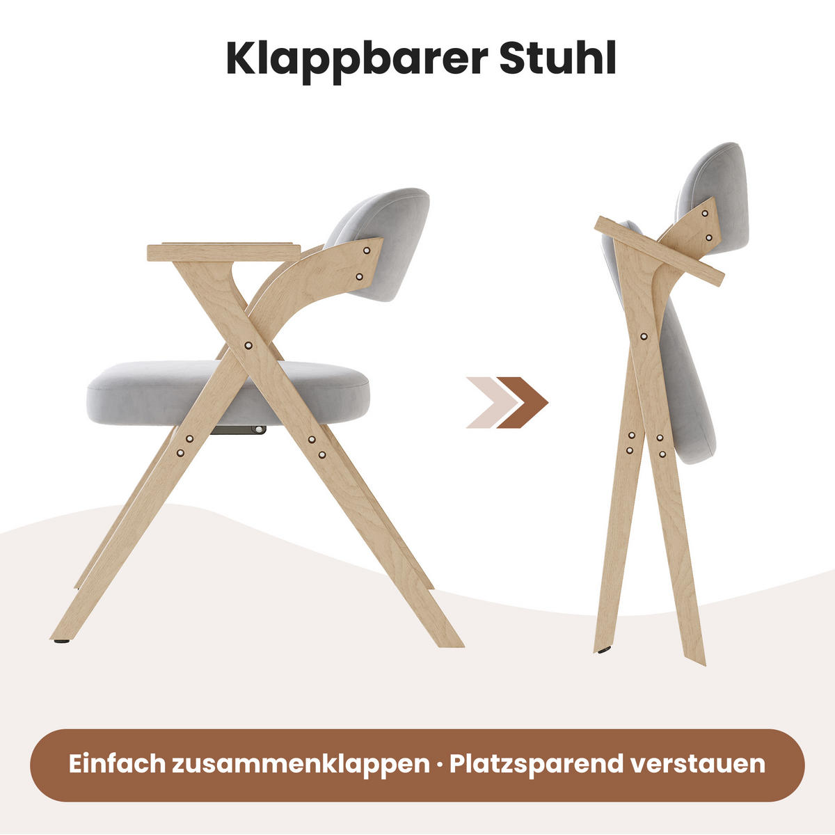 ESSZIMMERSTUHL 2 Klappbar Massivholz Leinen Grau Modern - Grau, Holz (64.5/76/66.5cm) - FLIEKS