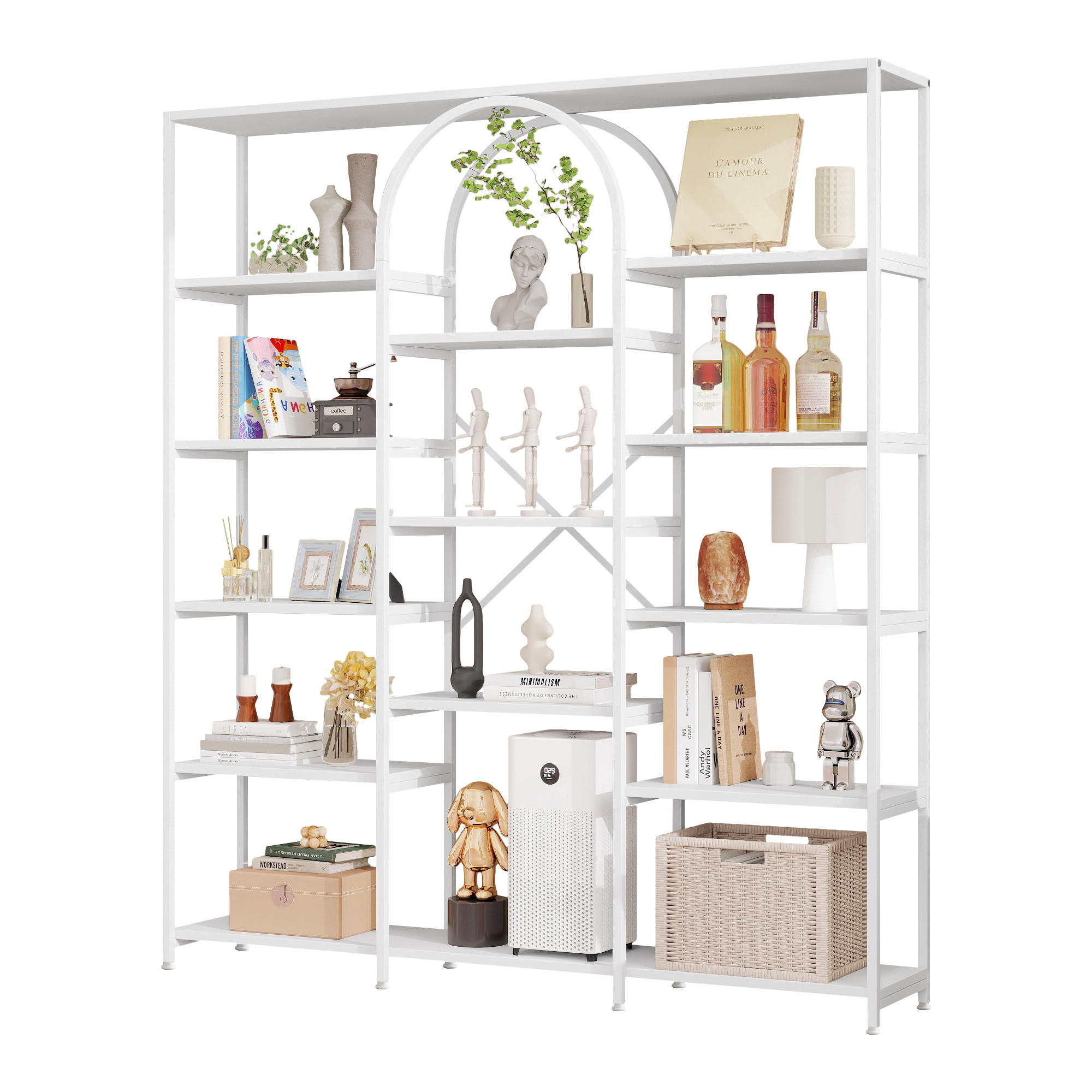 BÜCHERREGAL in Weiß Regal aus Stahlrohren und MDF mit Stauraumfächern für Wohnzimmer, B160/T30/H180 cm - Weiß, Holzwerkstoff/Metall (160/180/30cm) - STILVORA