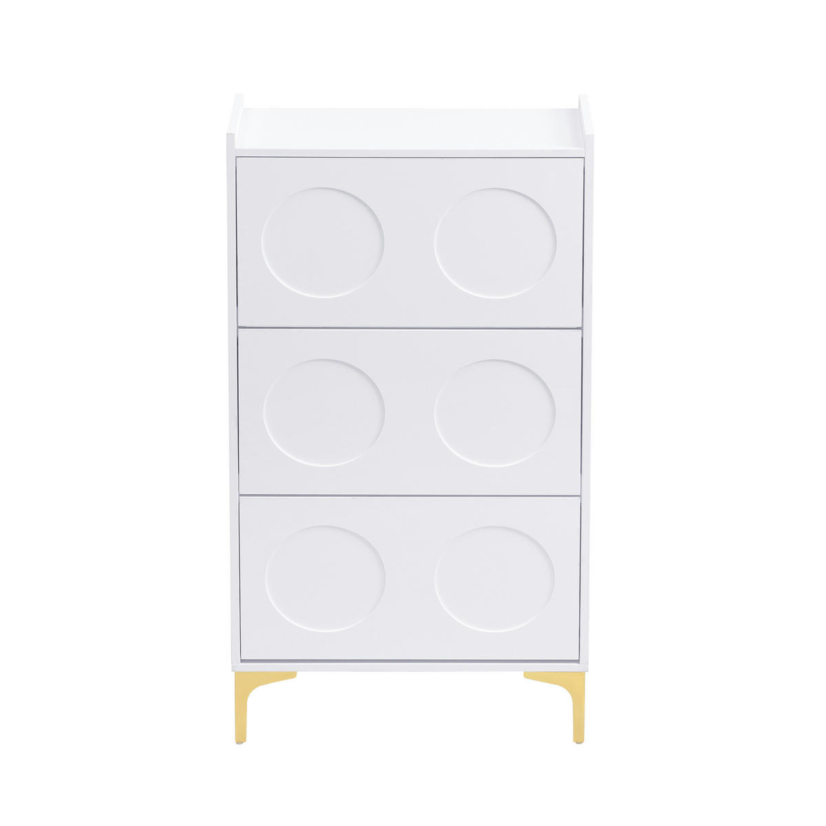 SCHUHSCHRANK 63/24/120 cm aus MDF mit 3 Klappen, staubdichtem Stauraum und goldfarbenen Metallbeinen, Weiß - Weiß, Holzwerkstoff (63/120/24cm) - Redom