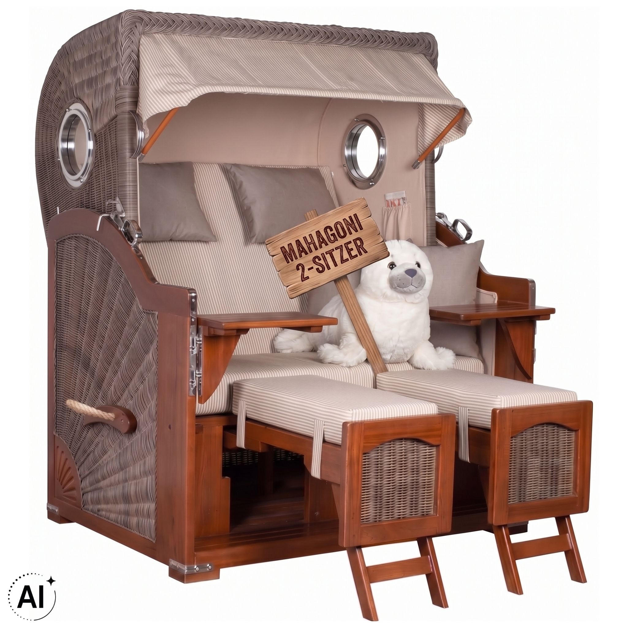 STRANDKORB 2-Sitzer Düne Mahagoni 510 - Beige/Braun, Holz (125/170/80cm) - Mr. Deko