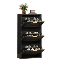 SCHUHSCHRANK Schmal 3 Klappen Schwarz 60x24x114cm - Schwarz, Holzwerkstoff (24/114/60cm) - FLIEKS