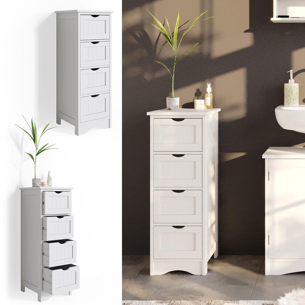 BADSCHRANK Bianco Weiß 30 x 81 cm - Weiß, Holzwerkstoff (30/81/30cm) - Vicco