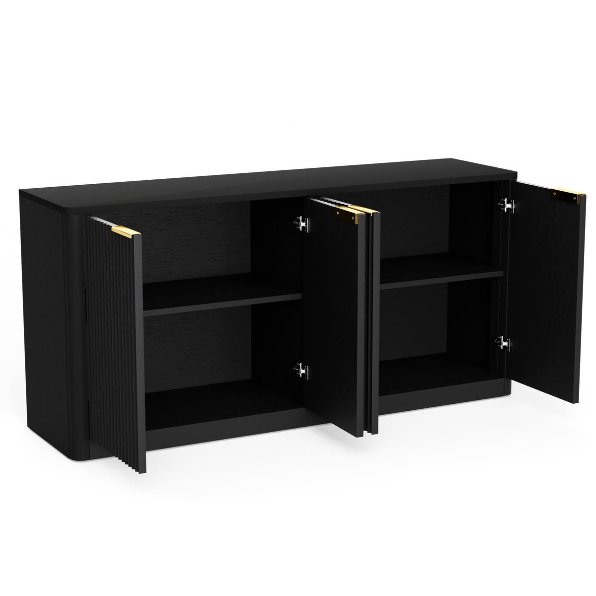KOMODA černá a vzhled dřeva 150 cm s vlnitým designem a 4 dvířky - černá, kompozitní dřevo (150/70.5/40cm) - Urban Meuble