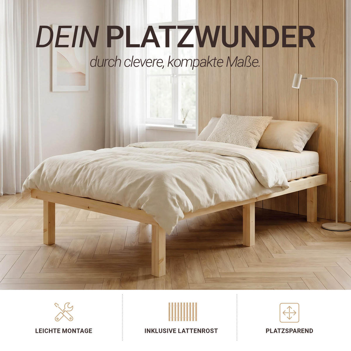 HOLZBETT 90/200 cm natur + Lattenrost - Naturfarben, Holz (90/200cm) - Homestyle4u