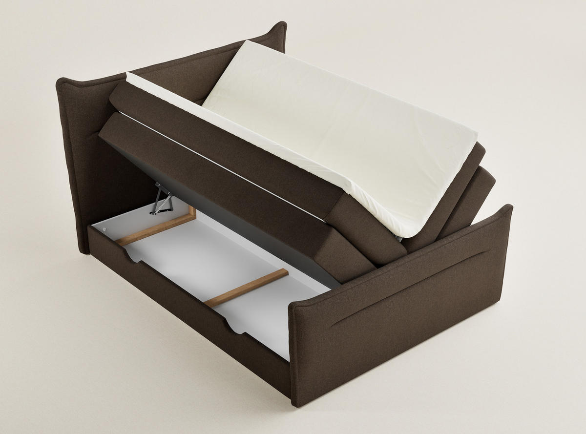 BOXSPRINGBETT Pelino 140/200 cm, in Braun, Bettkasten, Matratze, Topper - Schwarz/Braun, Holz/Holzwerkstoff (140/200cm) - Maison de Reve