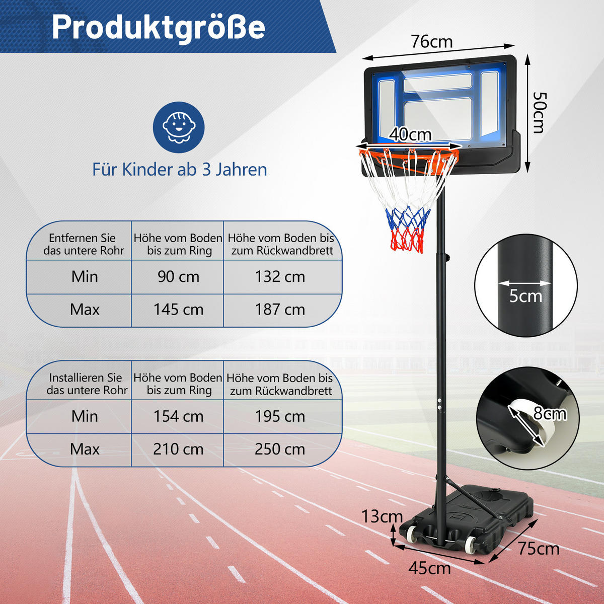 BASKETBALLSTANDER Blau - Blau, Metall (125/76cm) - COSTWAY